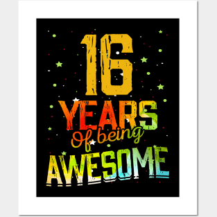 16th Anniversary Gift Vintage Retro 16 Years Of Being Awesome Gifts Funny 16 Years Birthday Men Women Posters and Art